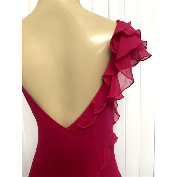 NWT Karen Millen Mini Silk Dress Fuchsia Ruffle Tiered Pink Asymmetric 10 M - Picture 8 of 10
